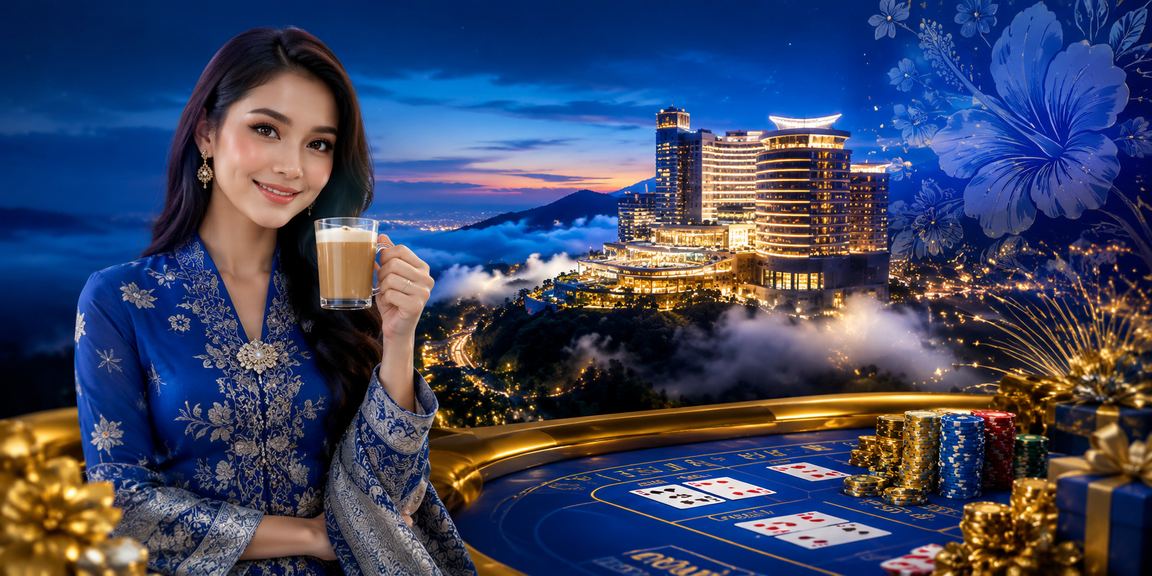 Suasana permainan kasino Blackjack langsung di Pulau Pinang dengan peniaga sebenar dan meja profesional